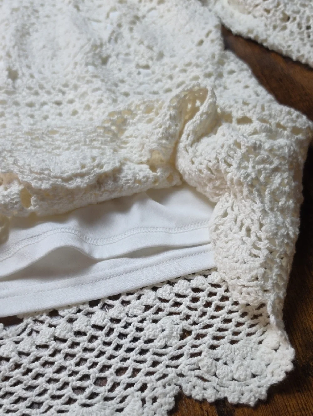 ROAMAN’S | Ivory Crochet Medallion Tunic Top Boho Cotton Ramie Scallop Trim | 1X